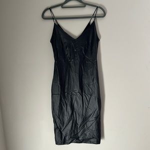 Forever 21 black faux leather slip dress stretch bodycon S small EUC like new